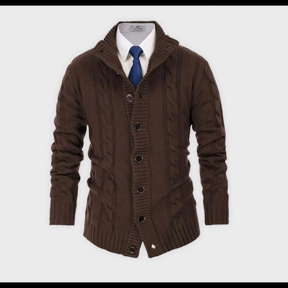 Paul Jones Mens Cable Knit Brown Acrylic Cardigan Sweater Sz XL- NWT - Picture 4 of 5